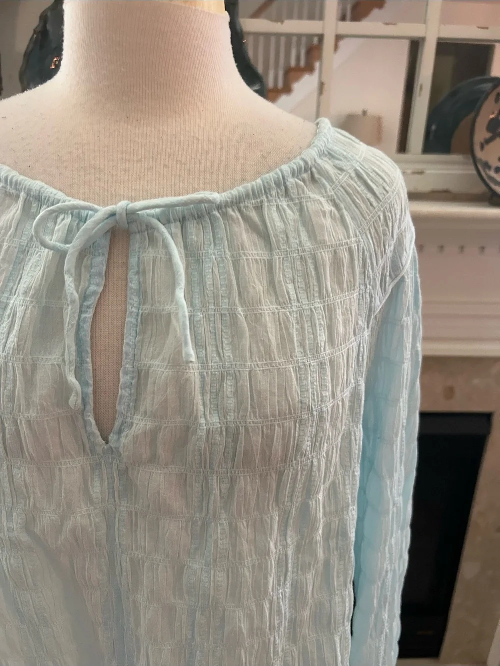 J. Crew Light Aqua Tie-Front Seersucker Popover